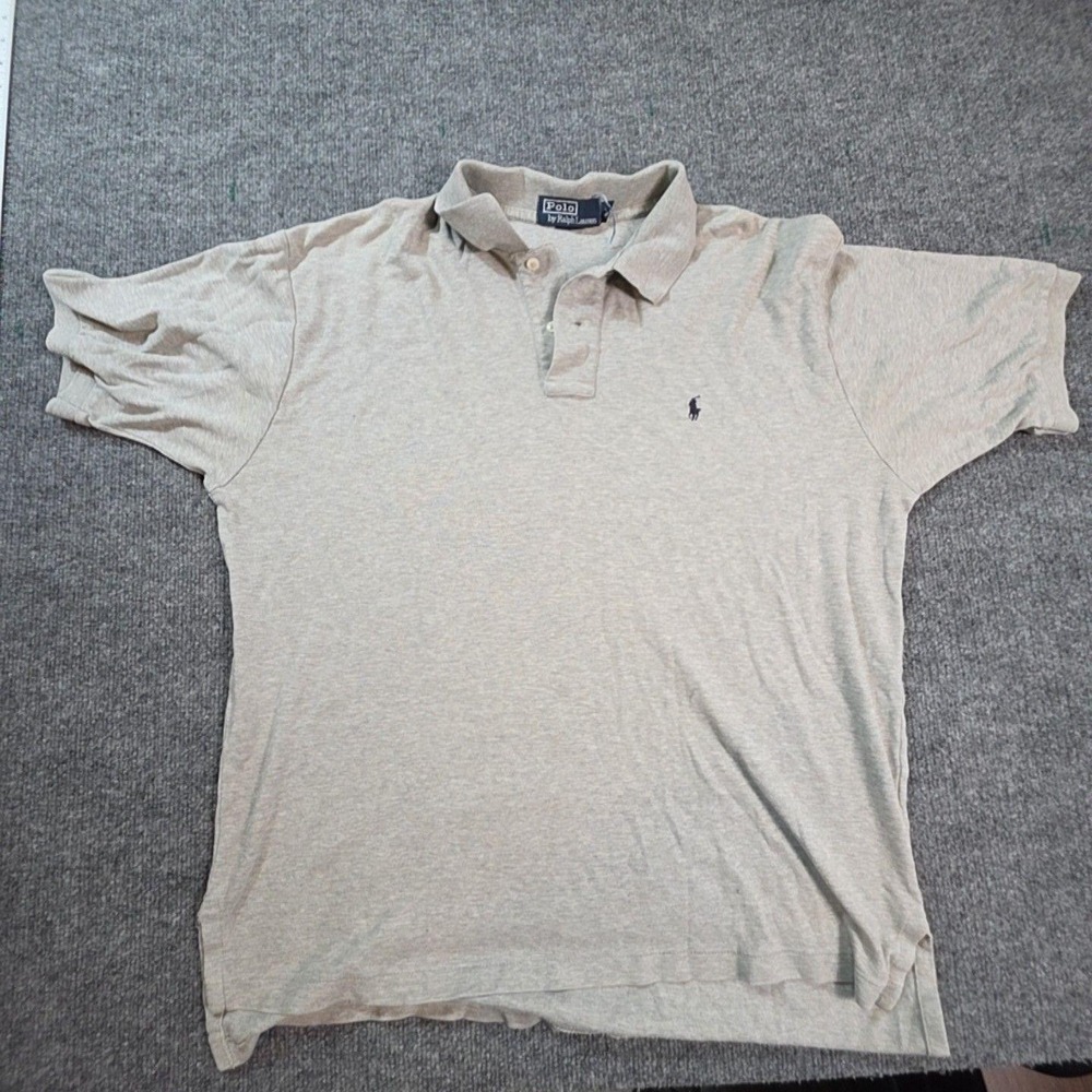 Polo By Ralph Lauren Polo Shirt Mens 2XL Beige Solid Cotton Knit Logo Casual